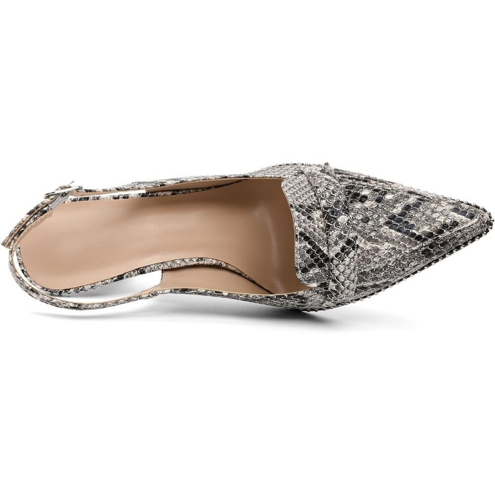Women Snake Print Stiletto Beaded Pointed Toe Slip On Loafers Slingback Heels - Picture 7 of 7